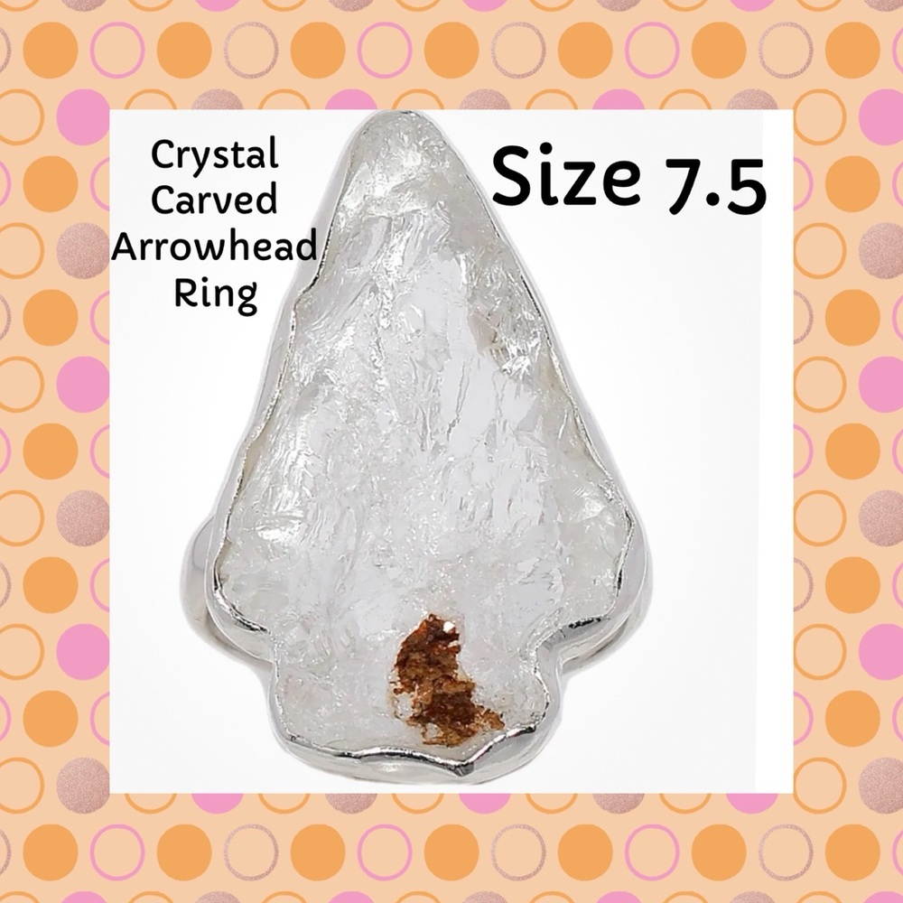 Crystal Carved Arrowhead Sterling Silver Ring